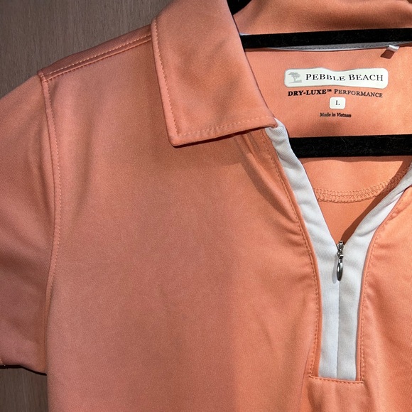 👚 Pebble Beach Women’s Golf Dry-Luxe Performance Zip-Up Polo in Peach - Picture 5 of 5